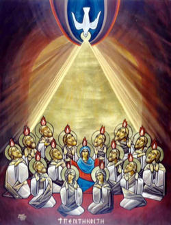 Image of What is meant by the fact that the Holy Spirit descends on the Church on the very day when Israel commemorated the gift of the law and the covenant?