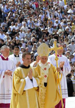 Image of Pope Benedict XVI in Nazareth during his apostolic visitation.