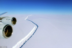 The crack in the Larsen - C ice shelf has grown six miles in two months.