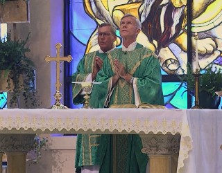 Image of Bishop Strickland in Sunday's live Mass.